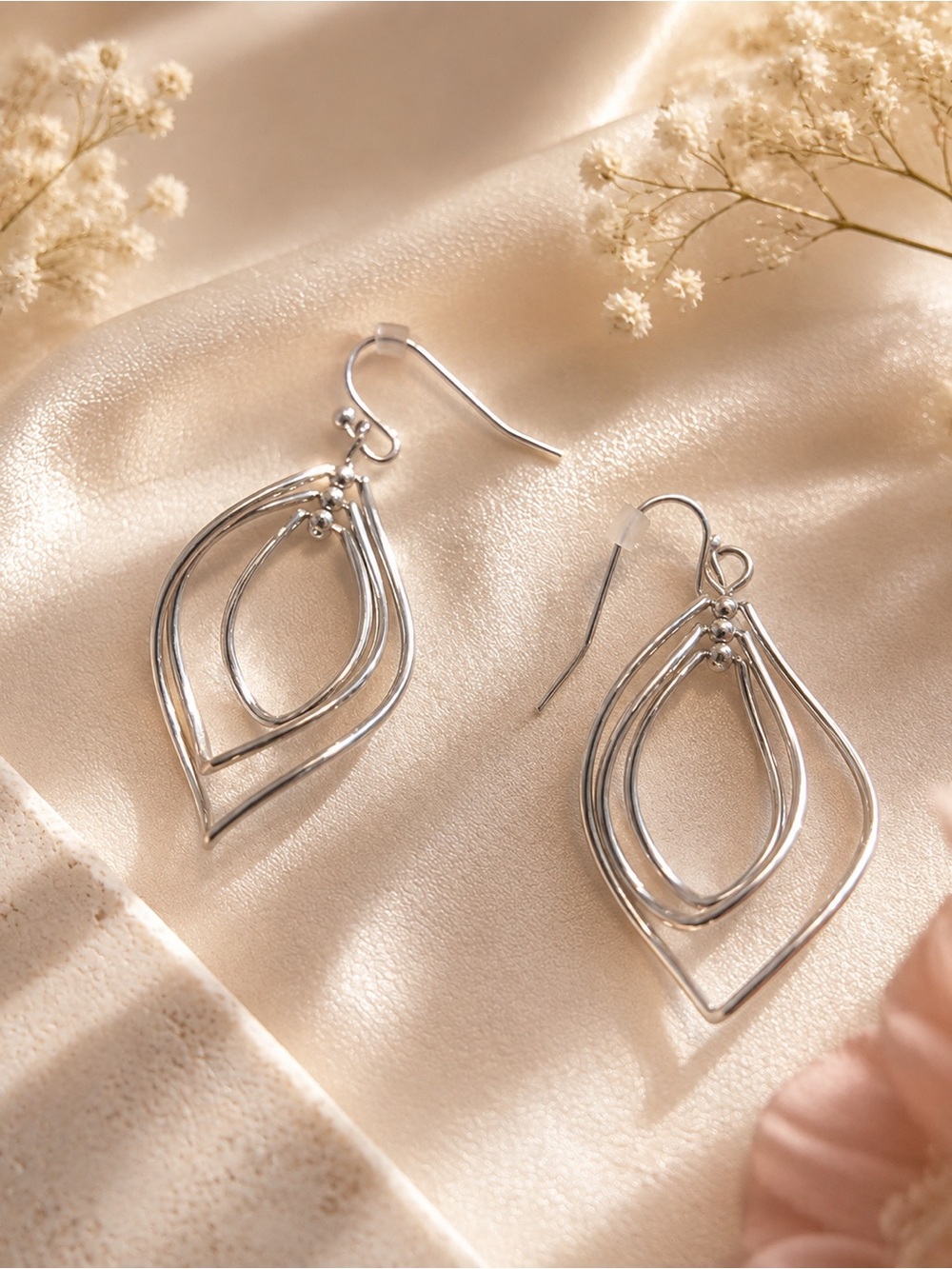 Sterling Silver Layered Teardrop Dangle Earrings - Silver